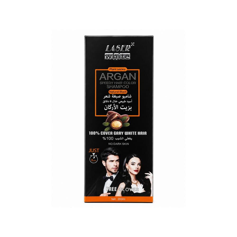 Laser White Shampoo Natural Black Hair Dye with Argan Oil - 200ml