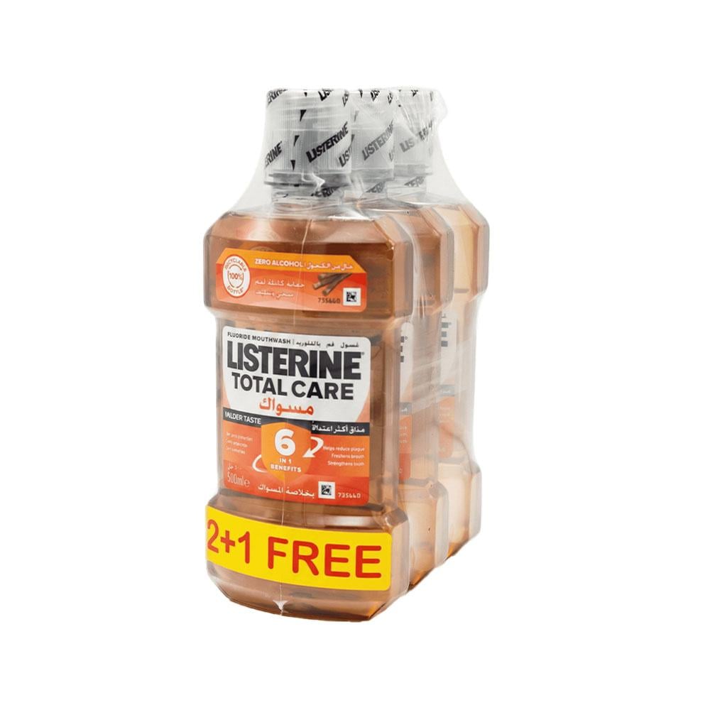 Listerine Total Care Fluoride Mouthwash with Miswak Extract 500ml - 2+1 - Pack of 12